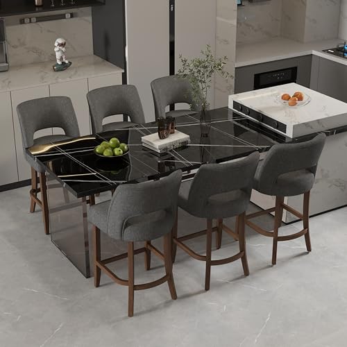 VKNOW Bar Stools Set of 6, 26" Fabric Counter Height Bar Stools, Charcoal | Modern Upholstered Counter Stools with Rubberwood Legs for Kitchen Island Dining Room Bar - color: Charcoal, size: Set of 6