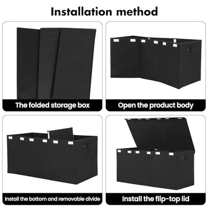 167L Large Toy Box Chest Storage with Lid, Collapsible Kids Toy Storage | Toy Chest with with Removable Divider for Kids, Boys, Girls, Nursery, Living Room, Bedroom, 35.5"x17" x17" (Linen Black) - color: Extra Extra Large Black