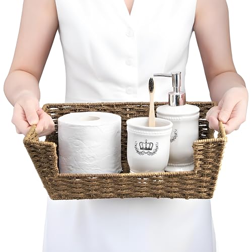 2 Pack Open Front Storage Baskets, Built-in Handles | Brown Paper Rope Woven Basket, 13''L x 10''W x 5''H Pantry Organzier Bins for Shelf, Bedroom, Pantry