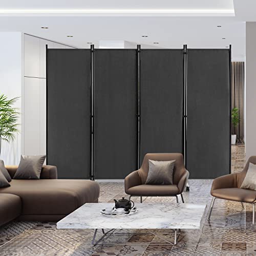 GOFLAME 4 Panel Folding Room Divider, 6FT Rolling Privacy Screen with Lockable Wheels, Portable Room Partition Screen, Freestanding Wall Divider and Separator for Home Office, Grey - color: Grey, size: 4-Panel