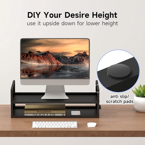Pholiten 2-Tier Monitor Stand Riser for desk | 66.1 lbs Desk Shelf with Storage Organizer for Office, Home, Laptop Monitor Printer Stand