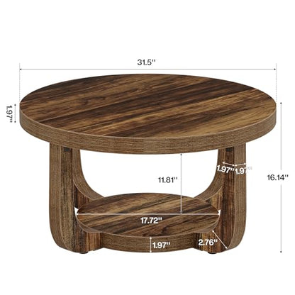 Tribesigns Round Coffee Table, 2-Tier Circle Coffee Table with Storage, Modern Wooden Accent Center Table for Living Room, Thick Tabletop & Base, Dark Brown - color: Brown