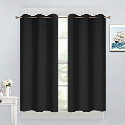 Yakamok Blackout Curtains 38x45 inch Black Thermal Drapes-Bedroom | 2 panels,room darkening,thermal insulated,noise reducing,privacy protection,grommet window treatment,living room study dining - color: Black, size: 38"W x 45"L (Pack of 2)
