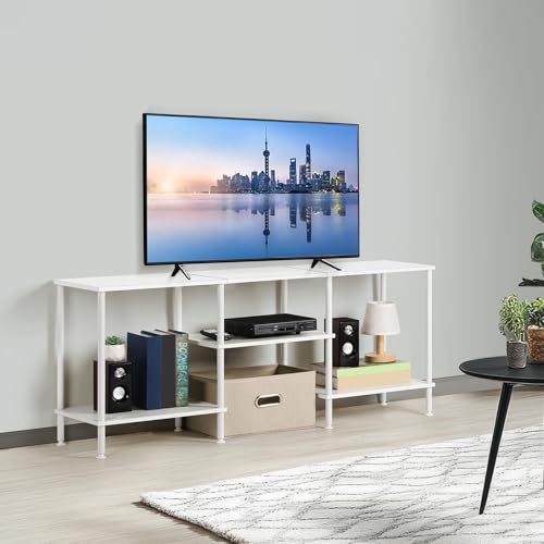 White TV Stand Bedroom with Power Outlets, Small Entertainment Center Stand with Open Storage Shelves for TVs up to 50 Inch, Wood TV Media Console Table with for Living Room, Bedroom - color: White