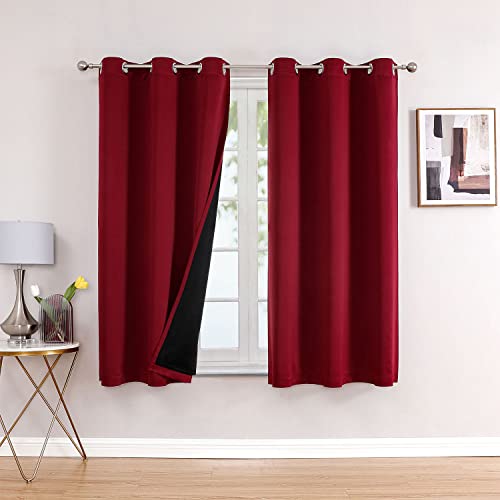 ChrisDowa 100% Blackout Curtains for Bedroom 63 Inches Long 2 Panels Set | 2 Thick Layers, Thermal Insulated, Light Blocking, Grommet, Window Treatment, Living Room Drapes, Burgundy, 38 x 63 Inch - color: Burgundy, size: 38"W x 63"L (Pack of 2)