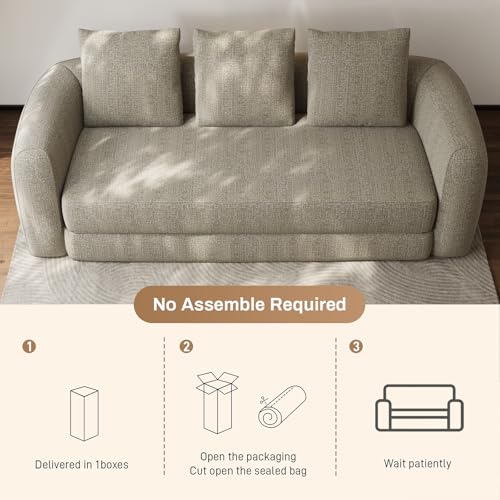 Curved Convertible Futon Sofa Bed,Modern Boneless Sleeper Couch,Curved Modern 3 Seater Cloud Couch - color: Light Brown, size: 90''