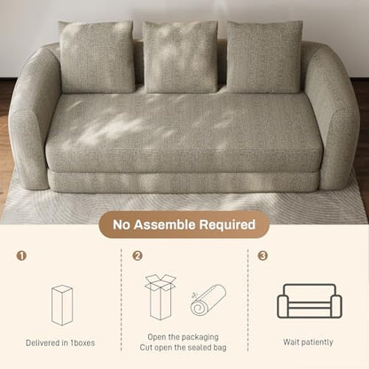 Curved Convertible Futon Sofa Bed,Modern Boneless Sleeper Couch,Curved Modern 3 Seater Cloud Couch - color: Light Brown, size: 90''
