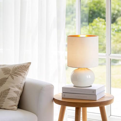 Hamucd Ceramic Table Lamps Set of 2, Modern Classic Bedside Lamps for Nightstand, Small Table Lamp for Bedroom Living Room Desk End Table (White) - color: White