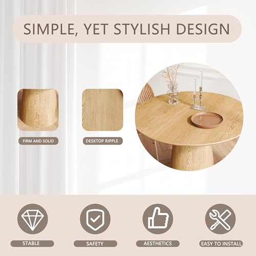 Round Dining Table for 4, Modern 43" Natural Wood Grain Dining Table with Cone Pedestal Base, Round Kitchen Table for Living Room, Kitchen, Dining Room, Natural - color: 43 Inch Natrual