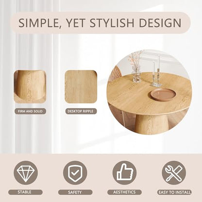 Round Dining Table for 4, Modern 43" Natural Wood Grain Dining Table with Cone Pedestal Base, Round Kitchen Table for Living Room, Kitchen, Dining Room, Natural - color: 43 Inch Natrual