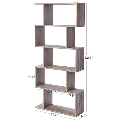 VASAGLE CUSTOS Collection - Bookshelf, 5-Tier Bookcase, Tall Display Shelf, Freestanding Storage Shelf, Room Divider, for Home Office, Living Room, Bedroom, Study, Greige ULBC062M01 - color: Greige, style: 5-Tier (27.6"W)