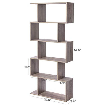 VASAGLE CUSTOS Collection - Bookshelf, 5-Tier Bookcase, Tall Display Shelf, Freestanding Storage Shelf, Room Divider, for Home Office, Living Room, Bedroom, Study, Greige ULBC062M01 - color: Greige, style: 5-Tier (27.6"W)