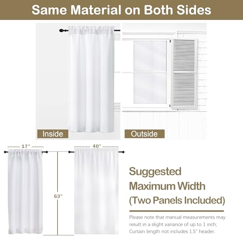 Pure White Curtains for Bedroom 63 Inch Length 2 Panels, Protect Privacy Thermal Insulated Light Filtering Curtains, Dual Rod Pocket Window Treatments Drapes for Living Room, 2x40Wx63L Inches - color: Pure White, size: 40"W x 63"L (Pack of 2)