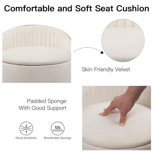 Round Storage Ottoman, Upholstered Velvet Vanity Stool with Lumbar Support, Swivel Rolling Wheels, Small Foot Stools Coffee Table Padded Seat for Makeup Room, Living Room, Bedroom Beige - color: Beige