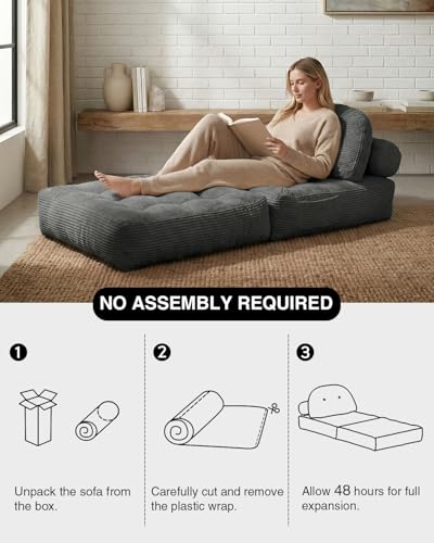 Folding Sofa Bed with Pillow Convertible Sleeper Chair Boneless Foldable Couch Comfy Floor Sofa Lounge Couch Bed for Living Room, Bedroom, Apartment, Grey - color: Grey