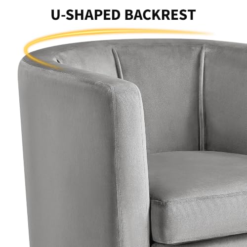 Yaheetech Barrel Accent Chair, Upholstered Modern Armchair, Gray | Soft Velvet Chair with High-Density Foam Seat, Barrel Sofa Chair for Living Room Bedroom Waiting Room - color: Grey, size: Set of 1