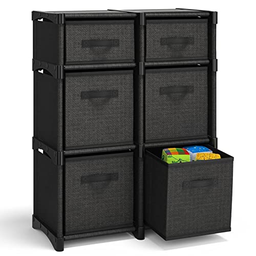 6 Cube Storage Organizer, Black Storage Cubes Organizer Shelves, Sturdy Cubbies Storage Shelves with Cube Storage Organizer Bins, DIY Cube Shelf Organizer for Bedroom, Playroom, Office, & Dorm, Black - color: Black, size: 6 - Cube Organizer