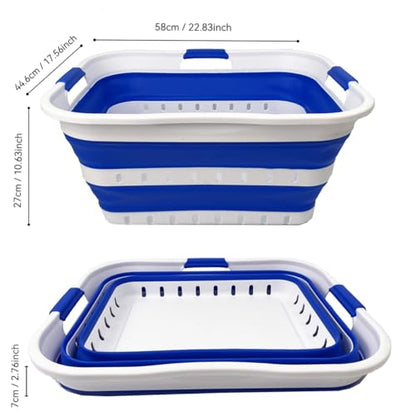 SAMMART 42L (11 gallon) Collapsible Plastic Laundry Basket - Foldable Pop Up Storage Container/Organizer - Space Saving Hamper/Basket (1, White/Dark Blue) - color: White/Dark Blue