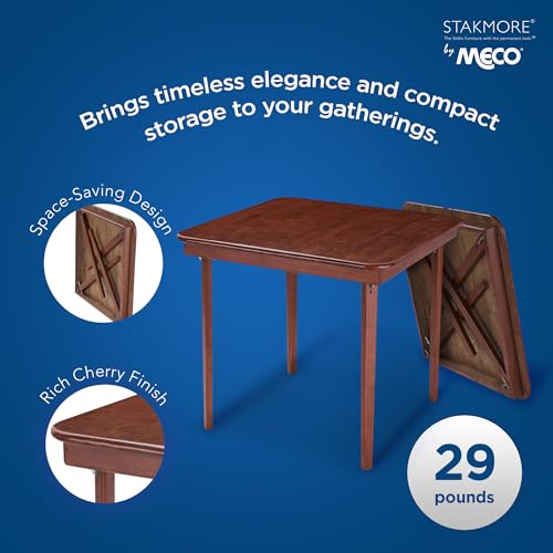 Stakmore Classic Straight Edge Square Wood Folding Table, 32x32, Cherry | Foldable Card Table, Wooden Tabletop Furniture for Cards, Board Games, Dining, and Extra Seating - color: Cherry