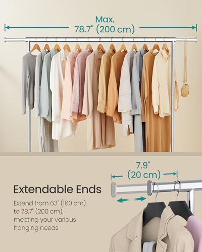 SONGMICS Clothes Rack with Wheels, Heavy-Duty Garment Rack with Extendable Hanging Rod, 243 lb Load Capacity, 17.7 x (63-78.7) x 64.1 Inches, Chrome-Plated, Silver UHSR176E01 - color: Silver, size: (63"-78.7")W