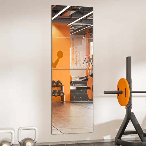 Wall Mirror Tiles, 16"x12"x4PCS Full Length Home Gym Mirror | HD Tempered Glass, Frameless Workout Mirror for Garage, Bedroom, Living Room, Over The Door - size: 16"x12"x4PCS