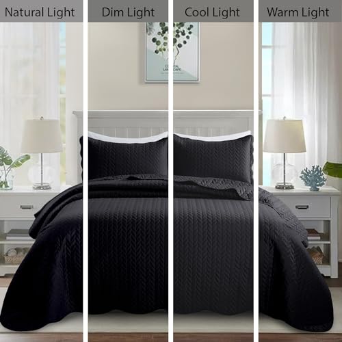 MOONLIGHT20015 Queen Quilt Bedding Set (90" x 96") - Bulk Pack of 10 Wholesale for Hotels, Guest Bedroom & Airbnbs - Lightweight Microfiber Reversible Embossed Quilts Bedspreads (Black) - color: Black, size: Queen (10 Pack)