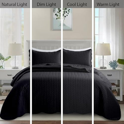 MOONLIGHT20015 Queen Quilt Bedding Set (90" x 96") - Bulk Pack of 10 Wholesale for Hotels, Guest Bedroom & Airbnbs - Lightweight Microfiber Reversible Embossed Quilts Bedspreads (Black) - color: Black, size: Queen (10 Pack)