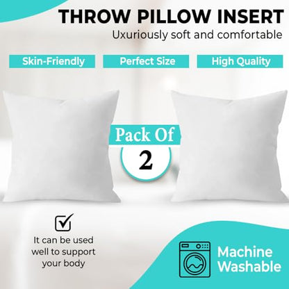 QUBA LINEN 18 x 18 Throw Pillow Insert - Pack of 2 White, Down Alternative Pillow Inserts for Decorative Pillow Covers, Throw Pillows for Bed, Couch Pillows for Living Room (Pack of 2) - size: 18x18 Inch (Pack of 2)