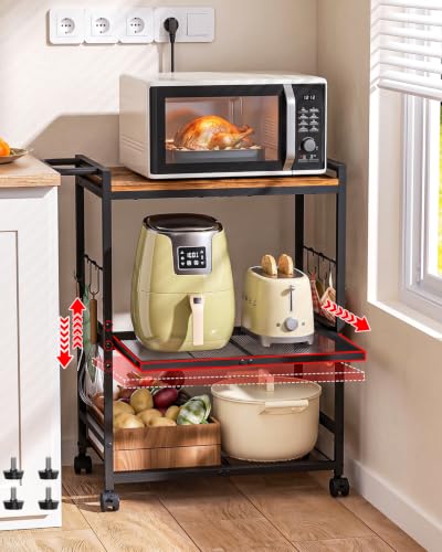 Feyejade 3-Tier Rolling Kitchen Cart with Storage, Compact Metal Island | Compact size for pantry storage, adjustable shelf utility cart, pull out drawer, microwave stand table top open shelving