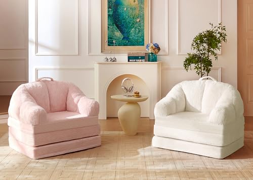 wanan Folding Sofa Bed, 3-in-1 Convertible Boneless Couch with Handle, Floor Lounger & Sleeper Chair for Adults, Comfy Folding Couch Single Sofa for Living Room Bedroom, Pink - color: Pink