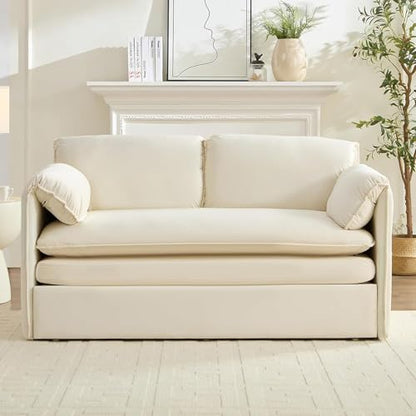 ijuicy 3 in 1 Convertible Sofa Bed, Queen Size Pull Out Sofa Bed -Beige | with 2 Side Pockets & Soft Armrest,60" Velvet Loveseat Sleeper Sofa with 4" Mattress for Living Room Furniture,Small Spaces - color: Beige