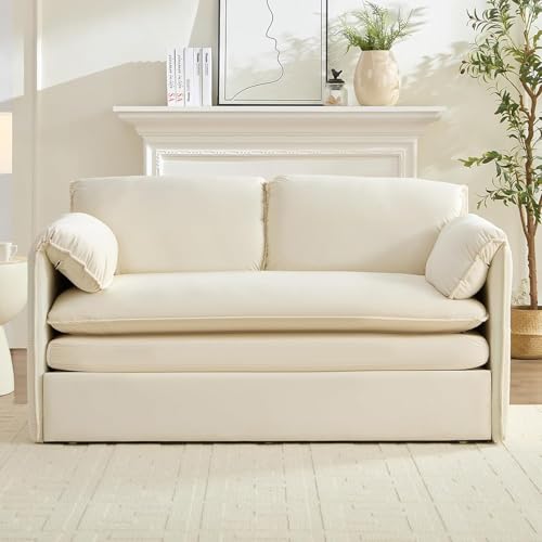 ijuicy 3 in 1 Convertible Sofa Bed, Queen Size Pull Out Sofa Bed -Beige | with 2 Side Pockets & Soft Armrest,60" Velvet Loveseat Sleeper Sofa with 4" Mattress for Living Room Furniture,Small Spaces - color: Beige