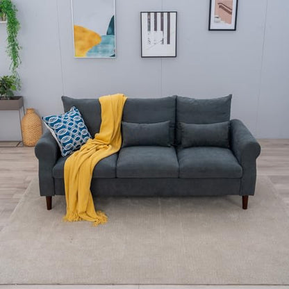 Panana 3 Seater Sofa,Rolled Armrest Design Upholstered Linen Fabric Couch,195 x 80 x 80 cm (Gray, 3 Seater) - color: Gray Linen Fabric, size: 3 seater