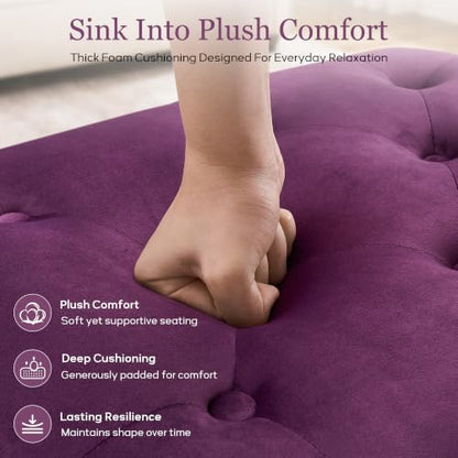 Zihanhome Velvet Storage Ottoman Bench, Button Tufted Ottoman with Hidden Storage, Upholstered Foot Rest Stool with Solid Wood Legs for Living Room, Bedroom, Entryway & Small Spaces (Purple) - color: Velvet-purple