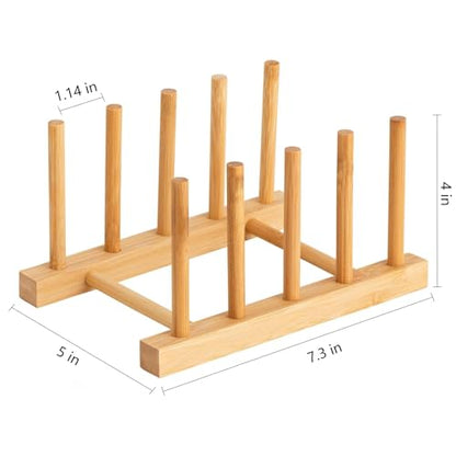 HBlife 2pcs Bamboo Dish Plate Bowl Cup Book Pot Lid Cutting Board Drying Rack Stand Drainer Storage Holder Organizer Kitchen Cabinet（Keep Dry） - color: Bamboo 4 Slots 2pcs