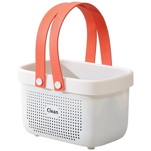 Portable Shower Caddy Basket with Handle Plastic Storage Basket Small White | Sturdy Drainage Large Capacity Organizer Basket with Silicone Handles for Bathroom Kitchen Bedroom College Dorm Essentials - color: White, size: Small