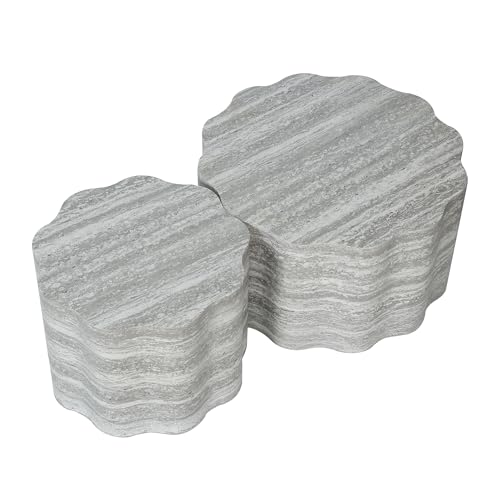 23.6''+26.7'' Set of 2 Faux Mars Pattern Round Coffee Tables, Modern Mini Side Tables Accent End Table for Apartment, Office, Living Room, (Beige Grey) - color: 23.6''+26.7'' Beige Grey
