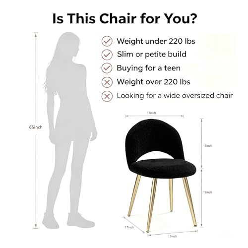 Black and Gold Vanity Chair with Adjustable Back,Sherpa Vanity Stool | Boucle Upholstery Armless Makeup Stool, Gold Metal Legs for Bedroom Living Room Kitchen Dinning Room (Gold and Black) - color: Gold and Black