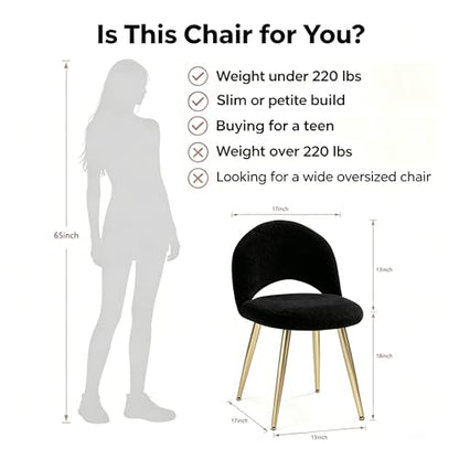Black and Gold Vanity Chair with Adjustable Back,Sherpa Vanity Stool | Boucle Upholstery Armless Makeup Stool, Gold Metal Legs for Bedroom Living Room Kitchen Dinning Room (Gold and Black) - color: Gold and Black