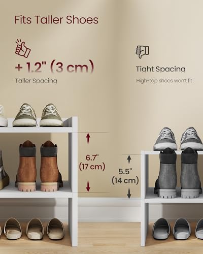 VASAGLE Shoe Rack for Closet, Stackable Organizer Shelf | Stackable Shoe Organizer Shelf for Entryway, 2 Tiers, 11.7 x 32.3 x 14.2 Inches, White, CUSTOS Collection, ULBS060WZ01S - size: 2 Tiers (32.3"W)