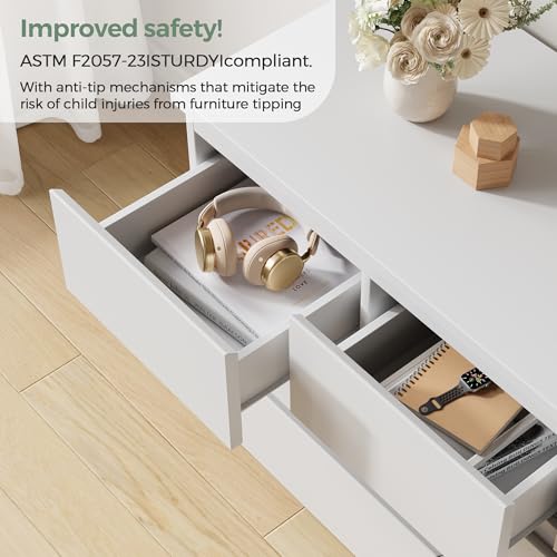 Jocoevol Modern White 7 Drawer Dresser for Bedroom, Simply Chest of Drawers, Wood Storage Dresser with Deep Drawers for Living Room Hallway Entryway, White - color: White