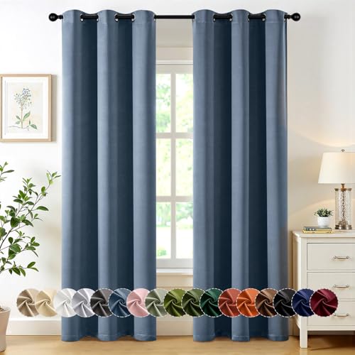 MIULEE Blackout Curtains for Bedroom 2 Panels 40 x 84 Inch Long Stone Blue | Thermal Insulated, Living Room Darkening Grommet Drapes, Noise Reducing, Light Blocking Window Treatments - color: Stone Blue, size: 40"W x 84"L (Pack of 2)