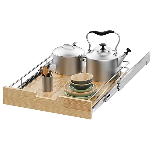 Sikarou Pull Out Cabinet Organizer 14"W x 21"D Wood and Wire Storage Shelf - size: 1-TIE 14*21 WM
