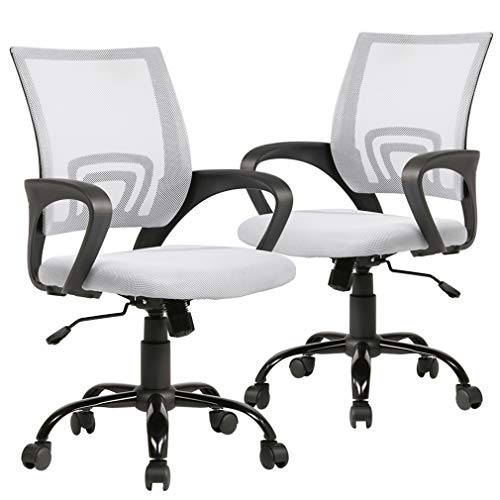BestOffice Office Chair Mid Back Desk Chair1 Ergonomic Mesh Computer Gaming with Larger Seat, Executive Height Adjustable Swivel Task with Lumbar Support Armrest for Women Adults Women, Men White - color: White, size: 2 Pcs