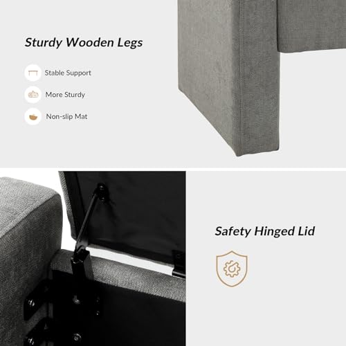 55" Modern Upholstered Storage Bench with Tufted Seat, Fabric Ottoman Bench for Bedroom, Entryway, or Living Room, Soft Close Hinge,Grey - color: Grey