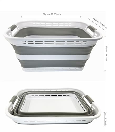 SAMMART 42L (11 Gallons) Collapsible Plastic Laundry Basket - Foldable Pop Up Storage Container/Organizer - Portable Washing Tub - Space Saving Hamper/Basket [BPA Free] (White/Grey) - color: White/Grey