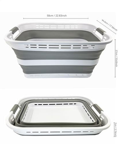 SAMMART 42L (11 Gallons) Collapsible Plastic Laundry Basket - Foldable Pop Up Storage Container/Organizer - Portable Washing Tub - Space Saving Hamper/Basket [BPA Free] (White/Grey) - color: White/Grey