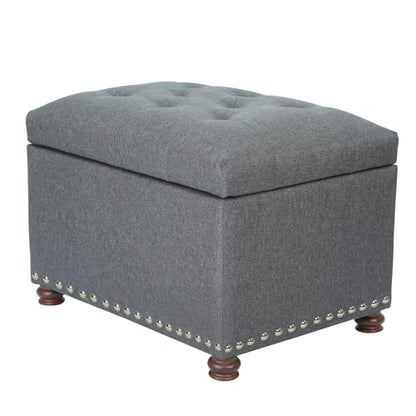 Ottoman with Storage,24" Fabric Ottoman Foot Rest with Hinged Lid Small Rectangle Upholstered Tufted Foot Stools Ottomans for Bedroom Living Room Entryway,Gray - color: Haute Gray