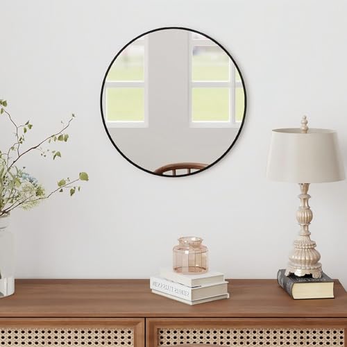 SCWF-GZ 20" Round Mirror Circle Wall Mounted Hanging or Against Wall Metal Frame Dressing Make-up Mirrors for Entryway Bedroom Bathroom Living Room 20 inch Black | HD Crystal Clear No distortion Tempered Glass,Aluminum Frame,Make-Up Mirrors for Bedroom,En