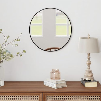 SCWF-GZ 20" Round Mirror Circle Wall Mounted Hanging or Against Wall Metal Frame Dressing Make-up Mirrors for Entryway Bedroom Bathroom Living Room 20 inch Black | HD Crystal Clear No distortion Tempered Glass,Aluminum Frame,Make-Up Mirrors for Bedroom,En